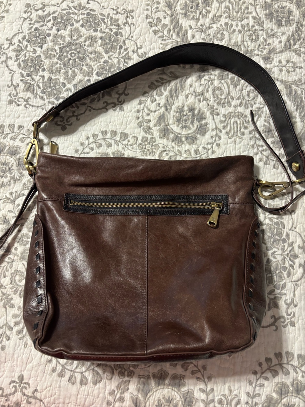HOBO Brown Leather Shoulder Bag with Brass Hardware